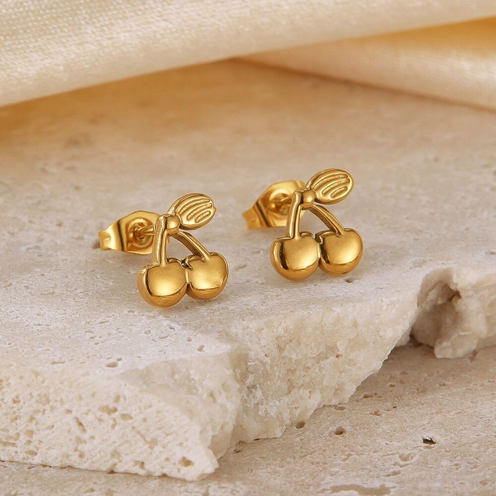 Dainty Cherry Gold Plating over Stainless Steel Ear Studs